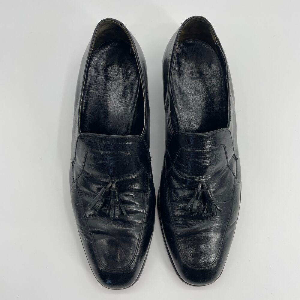 FLORSHEIM Mens Dress Shoes Size 9.5  Black Leather Slip On Loafer Tassel [FLAW]